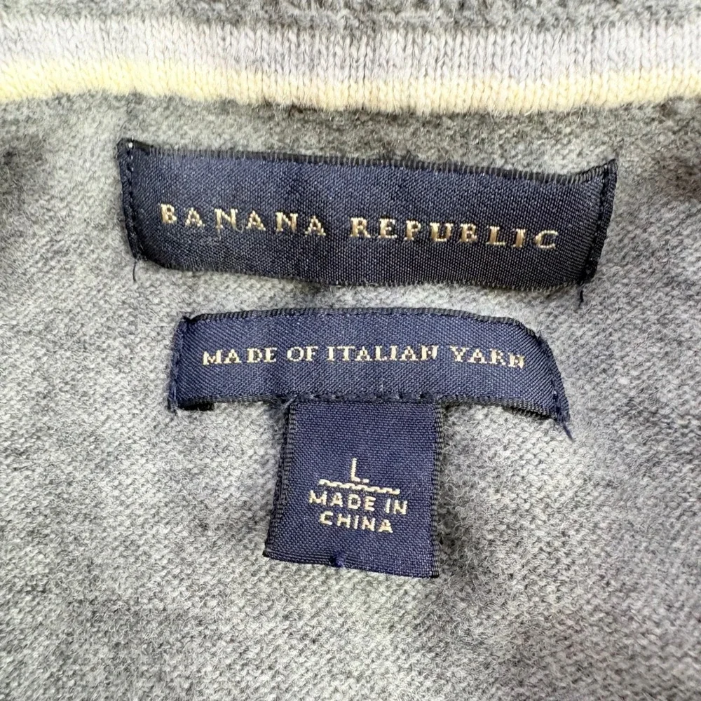 Banana Republic Cardigan Mens L Gray Italian Yarn Shawl Collar Layer Preppy